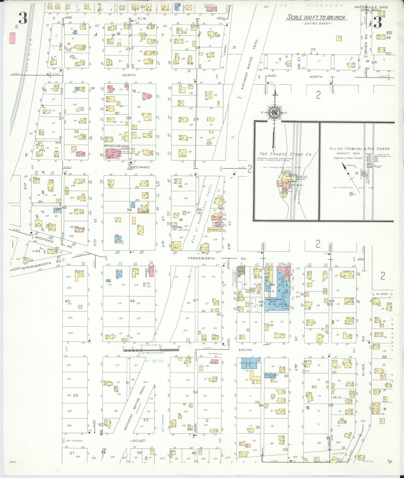Sanborn Fire Insurance Map from Waterville, Lucas County, Ohio (1944), Sheet #0003 - Complete Map Set gallery image, historic Sanborn map, vintage wall art, Ohio Ohio