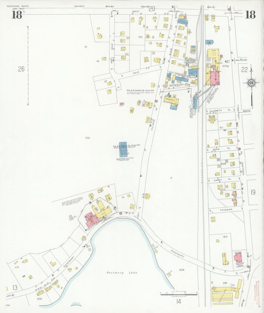 Sanborn Fire Insurance Map from Needham, Norfolk County, Massachusetts (1937), Sheet #0018 - Historic Sanborn Fire Insurance Map Print, vintage old map wall art, antique decor, genealogy gift, Massachusetts Massachusetts map