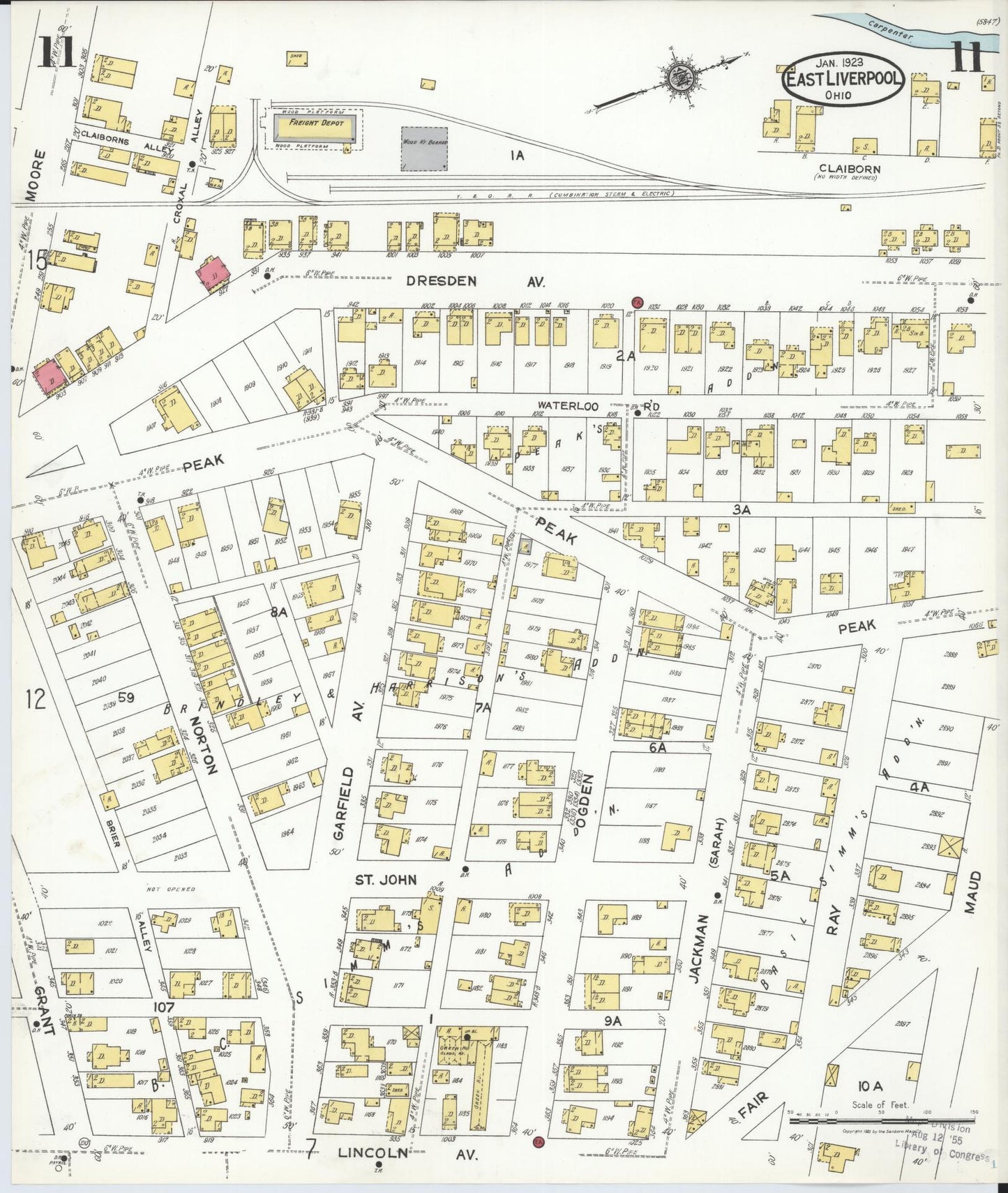 Sanborn Fire Insurance Map from East Liverpool, Columbiana County, Ohio (1923), Sheet #0011 - Historic Sanborn Fire Insurance Map Print, vintage old map wall art, antique decor, genealogy gift, Ohio Ohio map