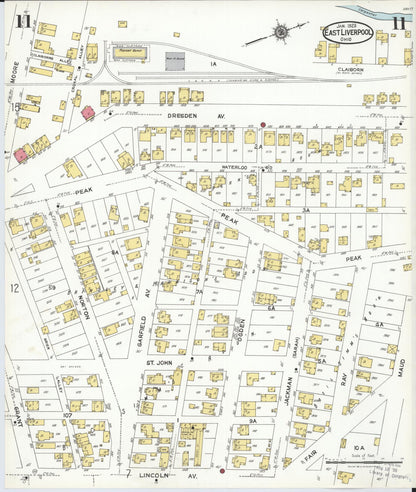 Sanborn Fire Insurance Map from East Liverpool, Columbiana County, Ohio (1923), Sheet #0011 - Historic Sanborn Fire Insurance Map Print, vintage old map wall art, antique decor, genealogy gift, Ohio Ohio map