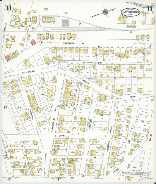 Sanborn Fire Insurance Map from East Liverpool, Columbiana County, Ohio (1923), Sheet #0011 - Historic Sanborn Fire Insurance Map Print, vintage old map wall art, antique decor, genealogy gift, Ohio Ohio map