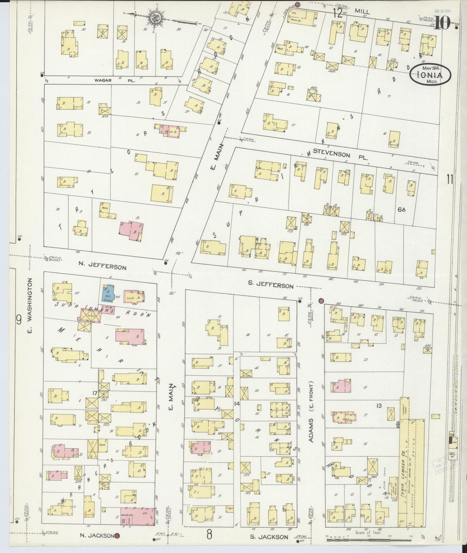 Sanborn Fire Insurance Map from Ionia, Ionia County, Michigan (1914), Sheet #0010 - Complete Map Set gallery image, historic Sanborn map, vintage wall art, Michigan Michigan