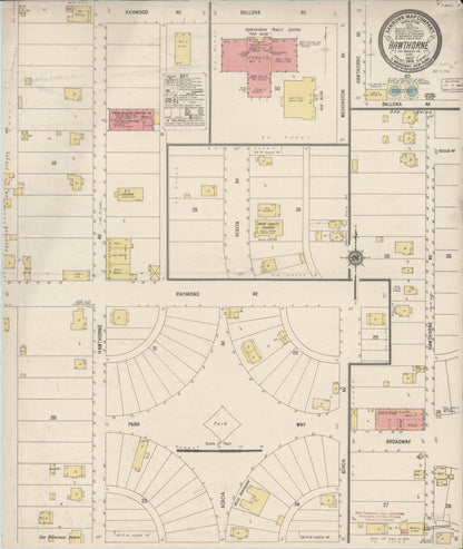 Sanborn Fire Insurance Map from Hawthorne, Los Angeles County, California (1916), Sheet #0001 - Historic Sanborn Fire Insurance Map Print, vintage old map wall art, antique decor, genealogy gift, California California map
