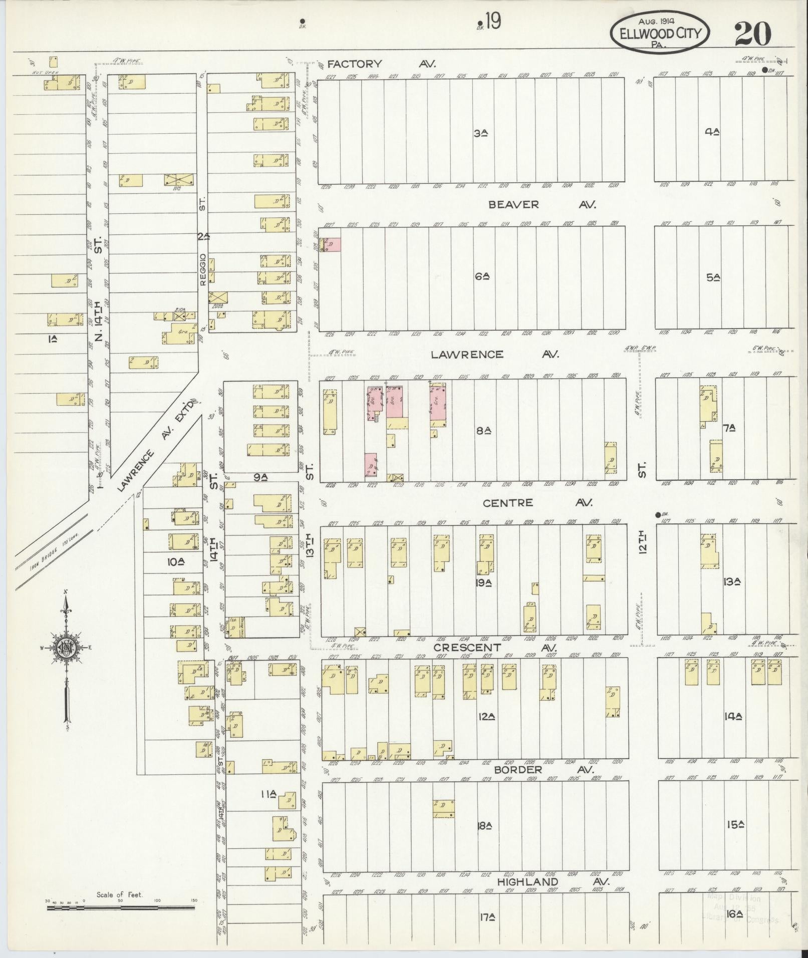 Sanborn Fire Insurance Map from Ellwood City, Lawrence County, Pennsylvania (1914), Sheet #0020 - Historic Sanborn Fire Insurance Map Print, vintage old map wall art, antique decor, genealogy gift, Pennsylvania Pennsylvania map