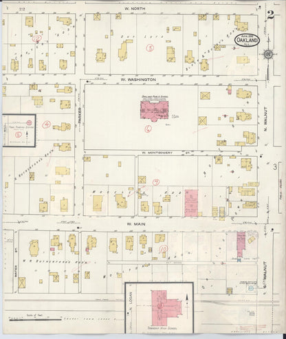 Sanborn Fire Insurance Map from Oakland, Coles County, Illinois (1932), Sheet #0002 - Complete Map Set gallery image, historic Sanborn map, vintage wall art, Illinois Illinois