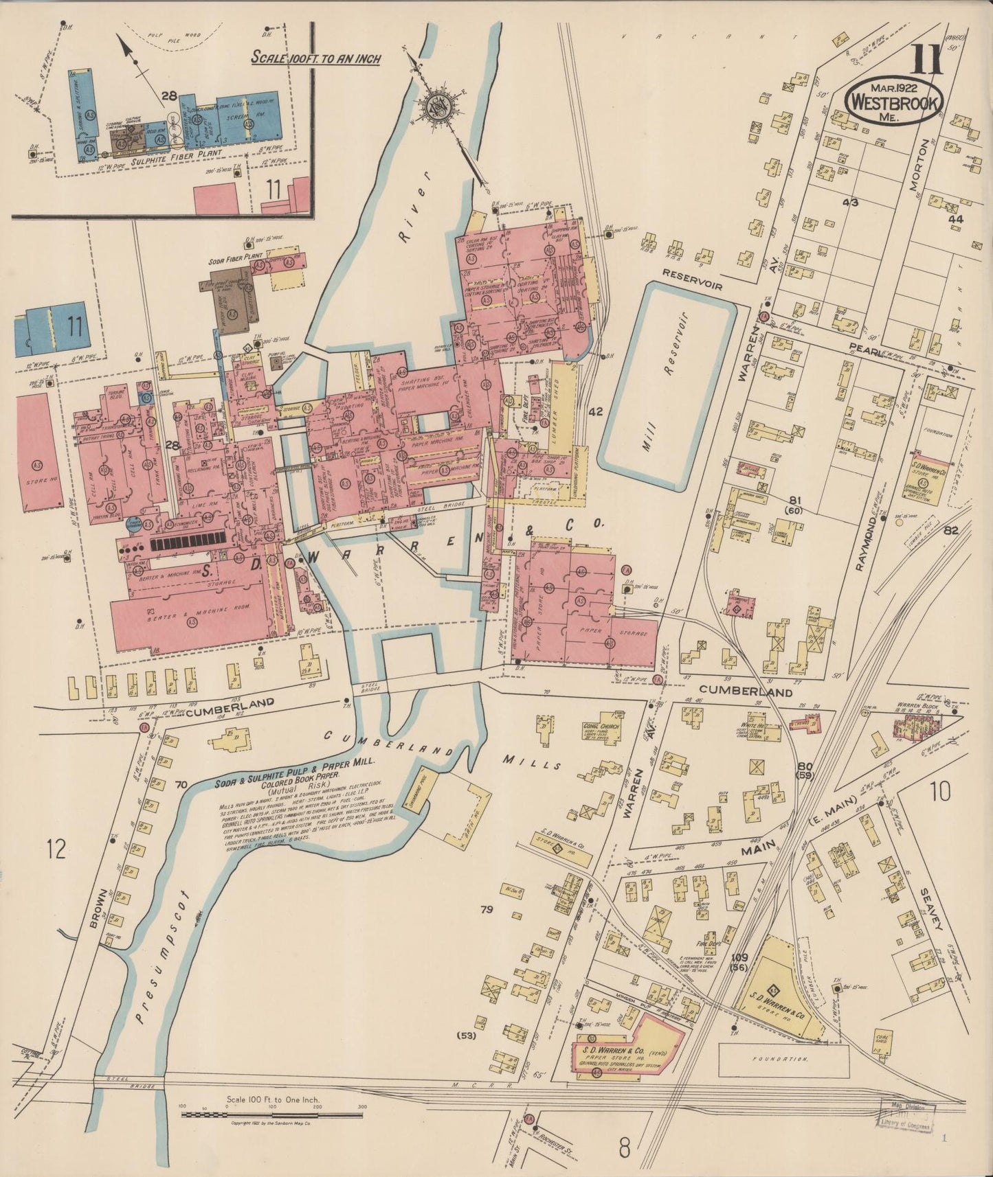 Sanborn Fire Insurance Map from Westbrook, Cumberland County, Maine (1922), Sheet #0011 - Complete Map Set gallery image, historic Sanborn map, vintage wall art, Maine Maine