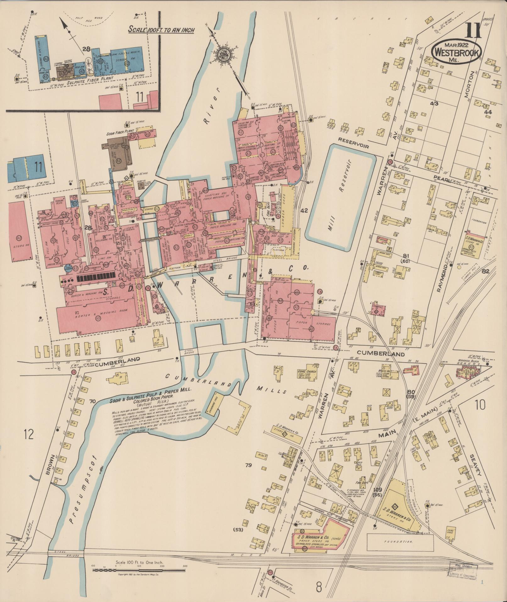 Sanborn Fire Insurance Map from Westbrook, Cumberland County, Maine (1922), Sheet #0011 - Complete Map Set gallery image, historic Sanborn map, vintage wall art, Maine Maine