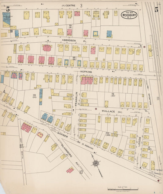 Sanborn Fire Insurance Map from Woodbury, Gloucester County, New Jersey (1923), Sheet #0005 - Historic Sanborn Fire Insurance Map Print, vintage old map wall art, antique decor, genealogy gift, New Jersey New Jersey map