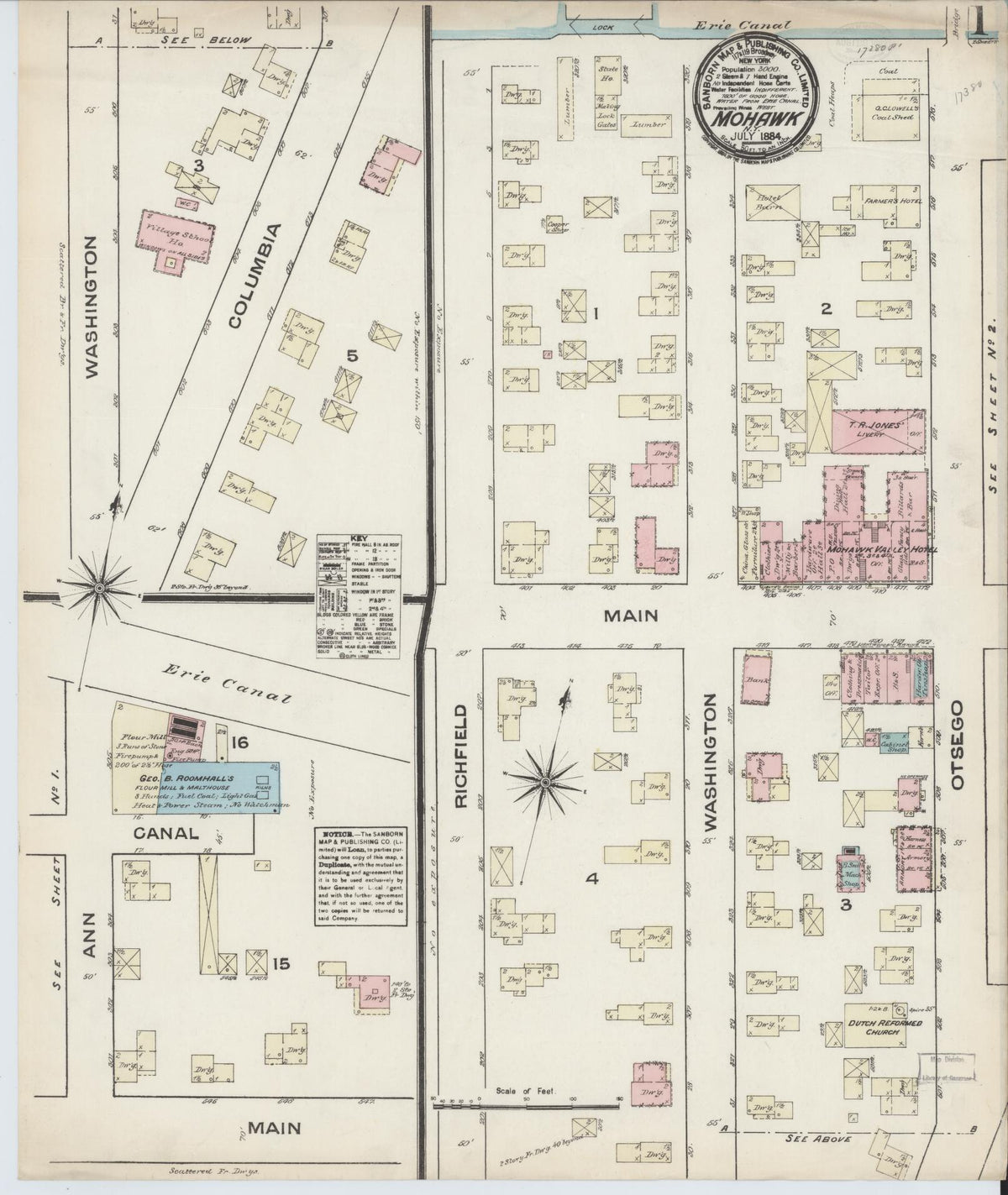 Sanborn Fire Insurance Map from Mohawk, Herkimer County, New York (1884), Sheet #0001 - Historic Sanborn Fire Insurance Map Print, vintage old map wall art, antique decor, genealogy gift, New York New York map