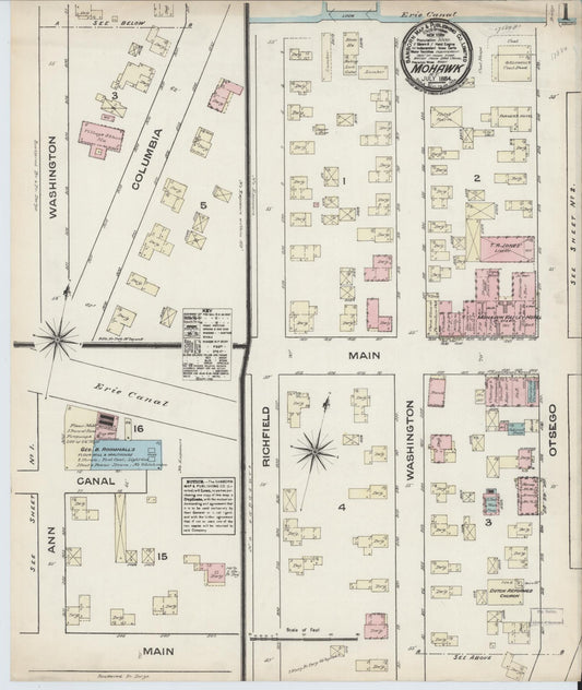 Sanborn Fire Insurance Map from Mohawk, Herkimer County, New York (1884), Sheet #0001 - Historic Sanborn Fire Insurance Map Print, vintage old map wall art, antique decor, genealogy gift, New York New York map