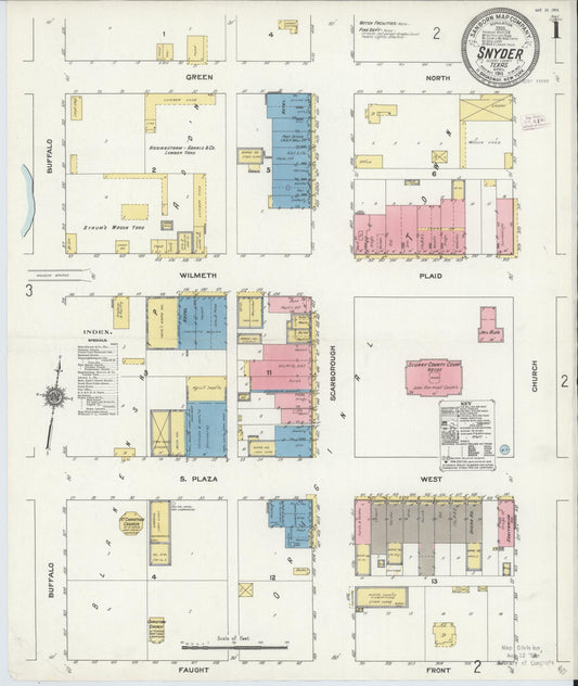 Sanborn Fire Insurance Map from Snyder, Scurry County, Texas (1911), Sheet #0001 - Complete Map Set gallery image, historic Sanborn map, vintage wall art, Texas Texas