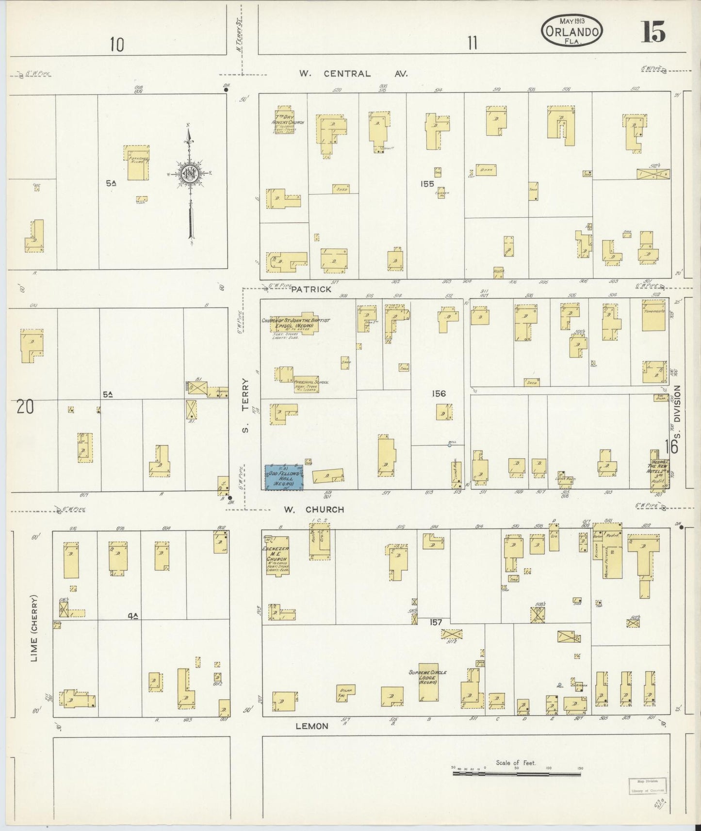 Sanborn Fire Insurance Map from Orlando, Orange County, Florida (1913), Sheet #0015 - Complete Map Set gallery image, historic Sanborn map, vintage wall art, Florida Florida