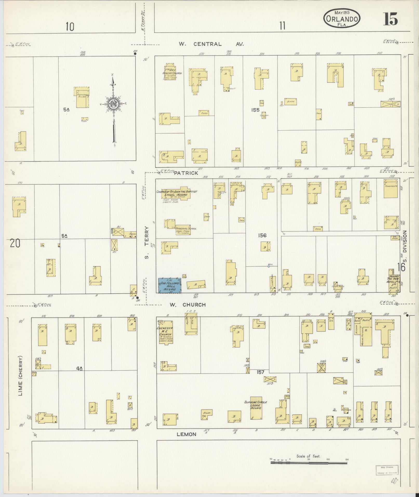 Sanborn Fire Insurance Map from Orlando, Orange County, Florida (1913), Sheet #0015 - Complete Map Set gallery image, historic Sanborn map, vintage wall art, Florida Florida