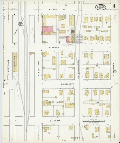 Sanborn Fire Insurance Map from Ennis, Ellis County, Texas (1920), Sheet #0004 - Historic Sanborn Fire Insurance Map Print, vintage old map wall art, antique decor, genealogy gift, Texas Texas map