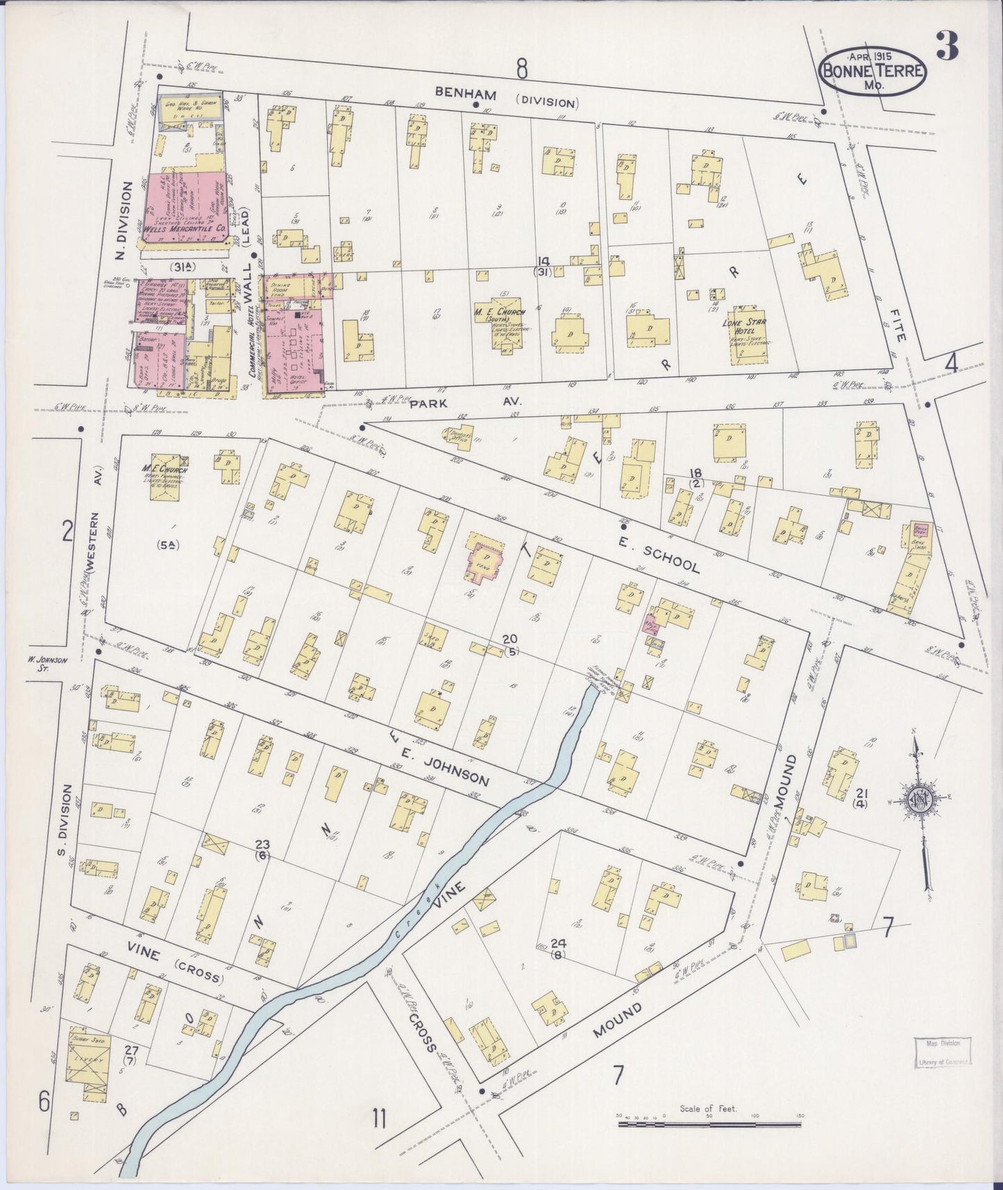 Sanborn Fire Insurance Map from Bonne Terre, Saint Francois County, Missouri (1915), Sheet #0003 - Complete Map Set gallery image, historic Sanborn map, vintage wall art, Missouri Missouri