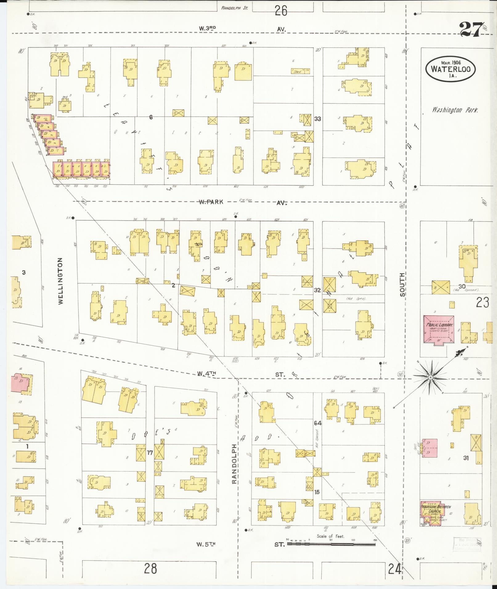 Sanborn Fire Insurance Map from Waterloo, Black Hawk County, Iowa (1906), Sheet #0027 - Historic Sanborn Fire Insurance Map Print, vintage old map wall art