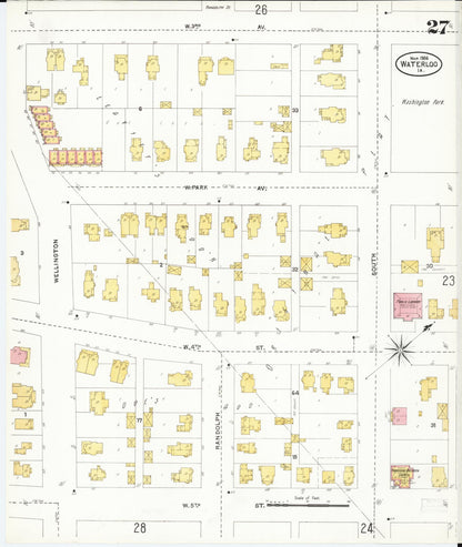 Sanborn Fire Insurance Map from Waterloo, Black Hawk County, Iowa (1906), Sheet #0027 - Historic Sanborn Fire Insurance Map Print, vintage old map wall art