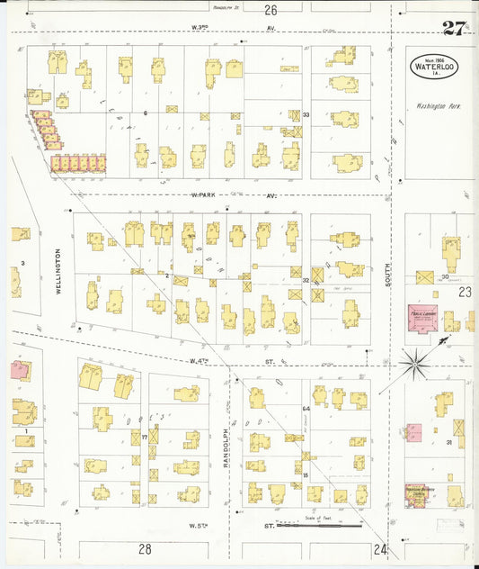 Sanborn Fire Insurance Map from Waterloo, Black Hawk County, Iowa (1906), Sheet #0027 - Historic Sanborn Fire Insurance Map Print, vintage old map wall art