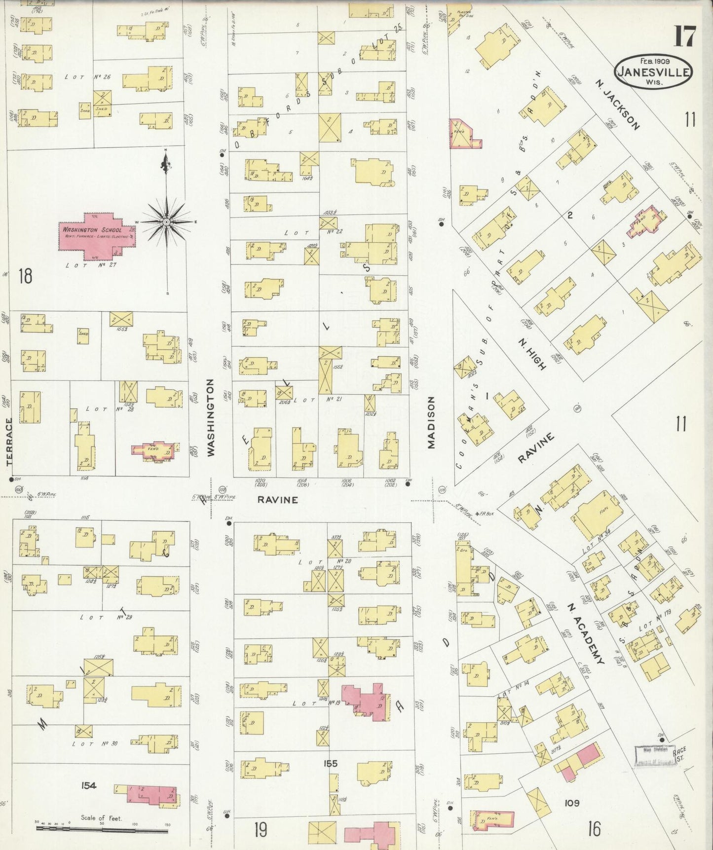Sanborn Fire Insurance Map from Janesville, Rock County, Wisconsin (1909), Sheet #0017 - Complete Map Set gallery image, historic Sanborn map, vintage wall art, Wisconsin Wisconsin
