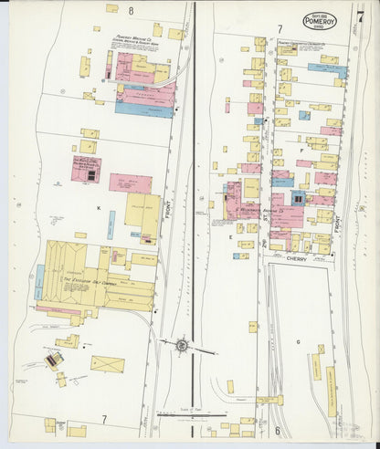 Sanborn Fire Insurance Map from Pomeroy, Meigs County, Ohio (1916), Sheet #0007 - Historic Sanborn Fire Insurance Map Print, vintage old map wall art, antique decor, genealogy gift, Ohio Ohio map