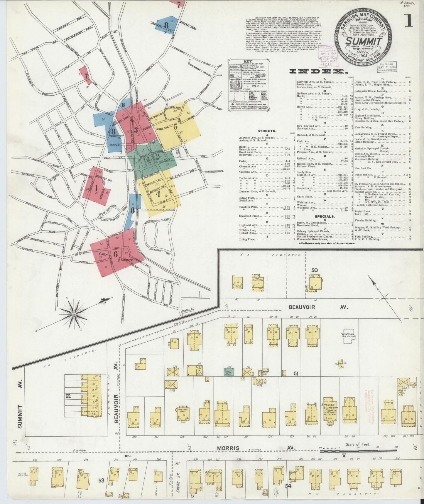 Sanborn Fire Insurance Map from Summit, Union County, New Jersey (1903), Sheet #0001 - Historic Sanborn Fire Insurance Map Print, vintage old map wall art, antique decor, genealogy gift, New Jersey New Jersey map
