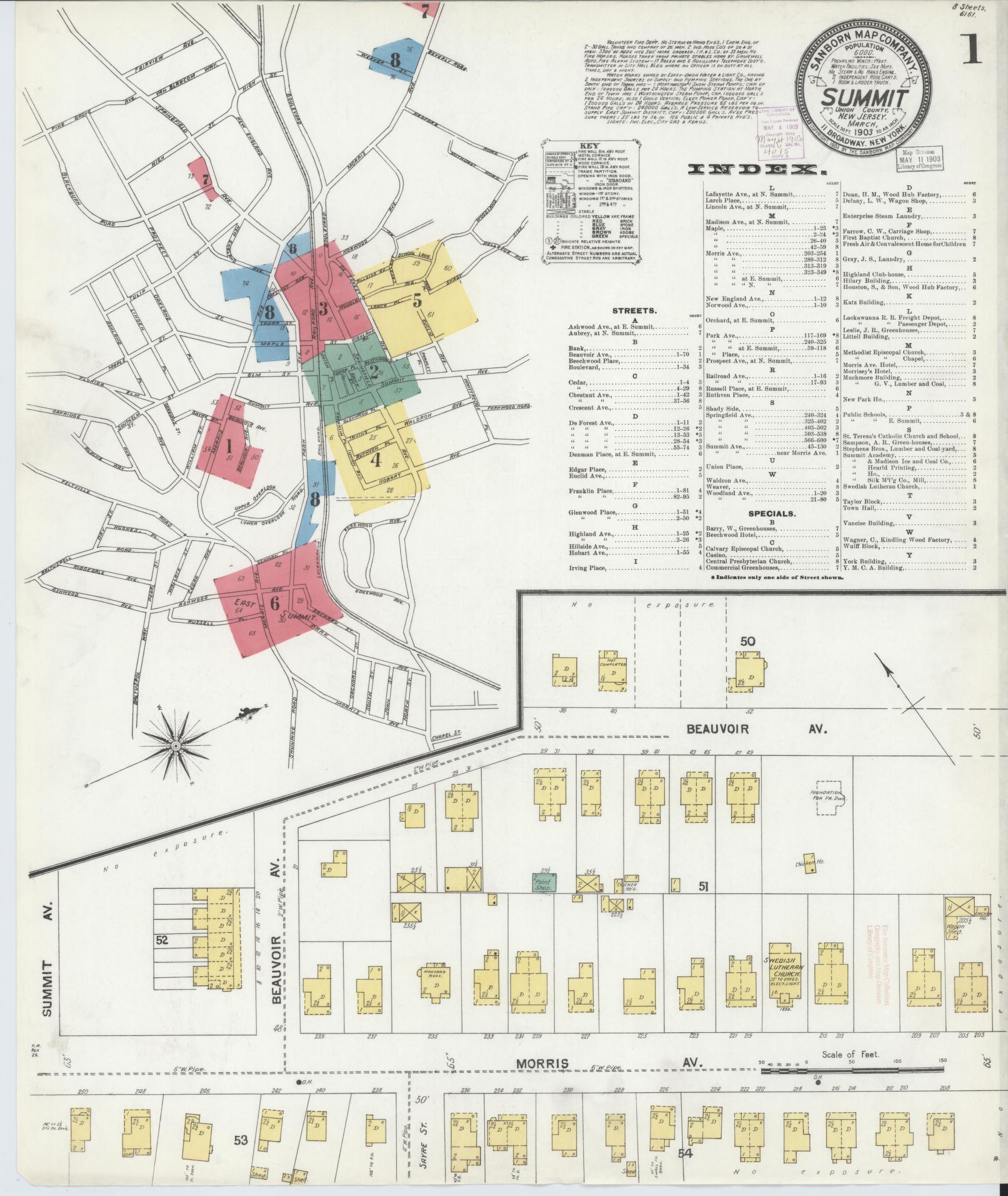 Sanborn Fire Insurance Map from Summit, Union County, New Jersey (1903), Sheet #0001 - Historic Sanborn Fire Insurance Map Print, vintage old map wall art, antique decor, genealogy gift, New Jersey New Jersey map