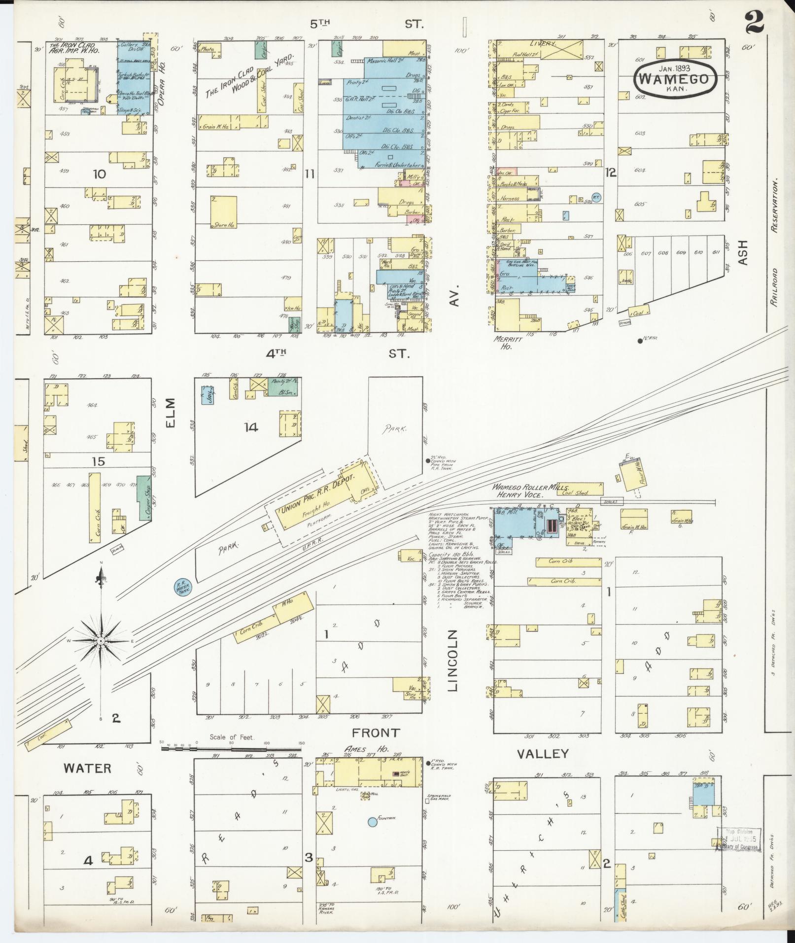Sanborn Fire Insurance Map from Wamego, Pottawatomie County, Kansas (1892), Sheet #0002 - Complete Map Set gallery image, historic Sanborn map, vintage wall art, Kansas Kansas