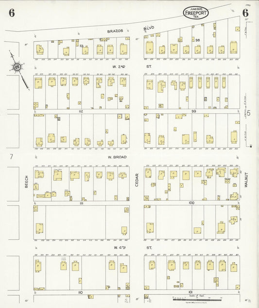 Sanborn Fire Insurance Map from Freeport, Brazoria County, Texas (1926), Sheet #0006 - Historic Sanborn Fire Insurance Map Print, vintage old map wall art, antique decor, genealogy gift, Texas Texas map