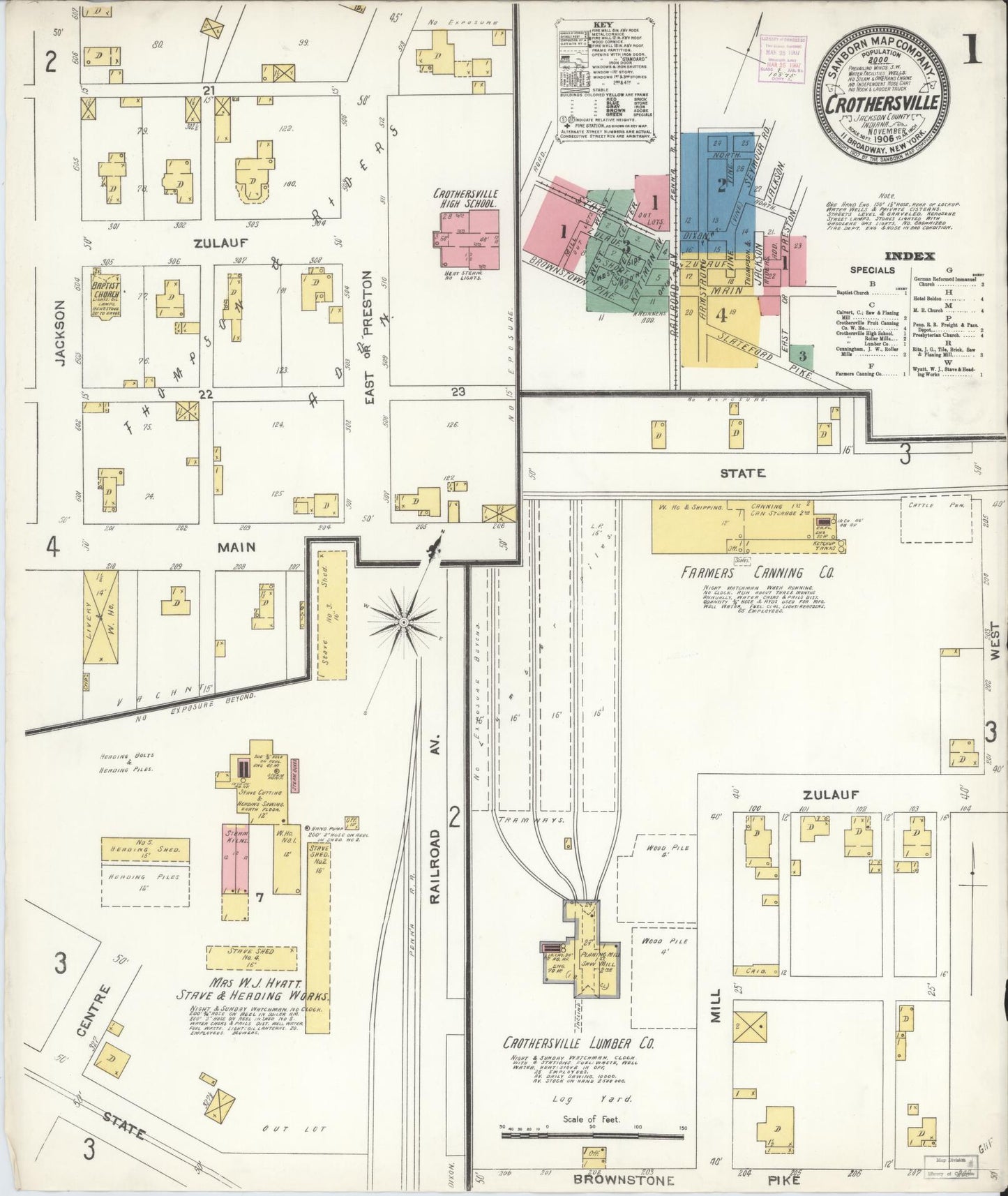 Sanborn Fire Insurance Map from Crothersville, Jackson County, Indiana (1906), Sheet #0001 - Complete Map Set gallery image, historic Sanborn map, vintage wall art, Indiana Indiana