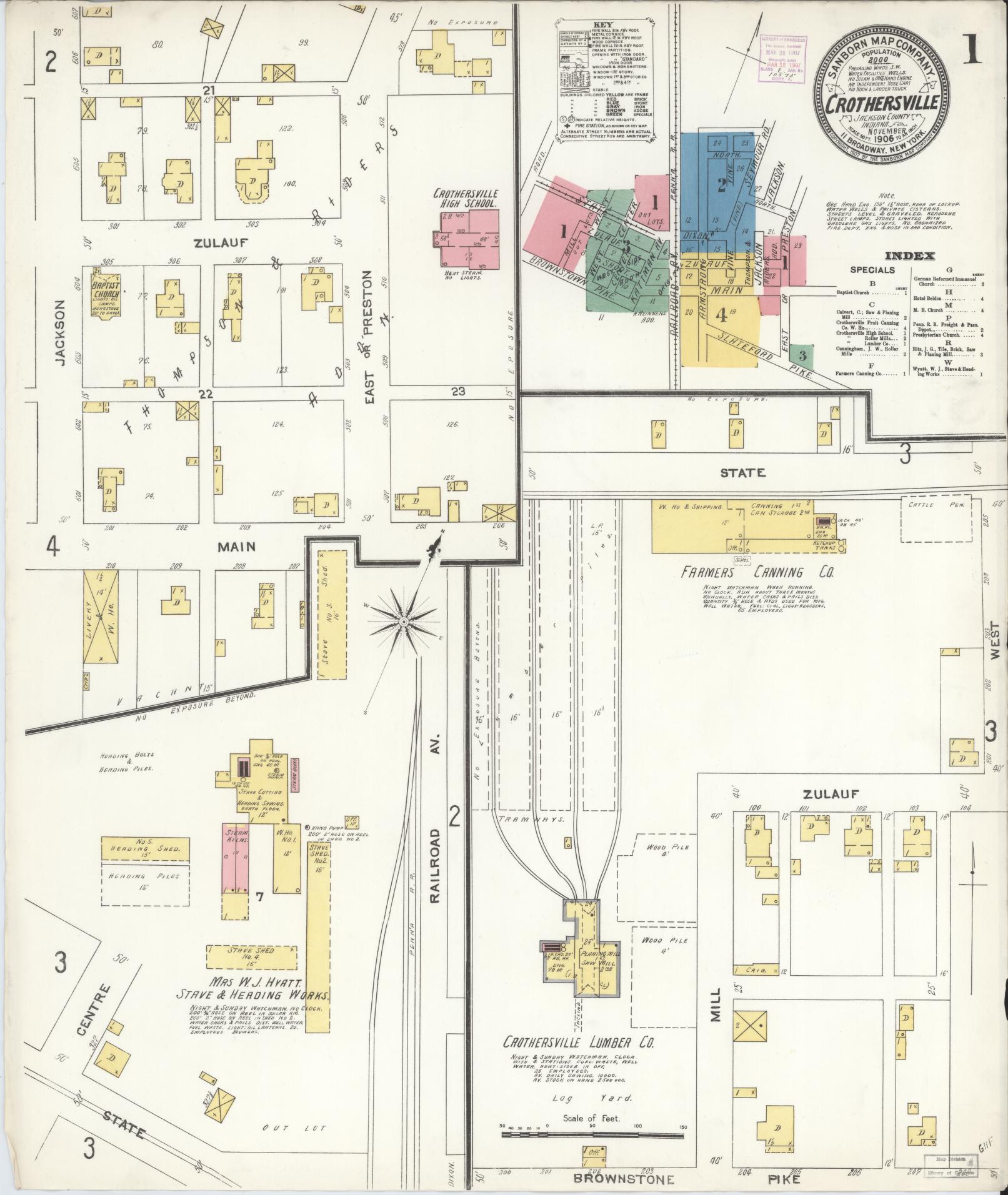 Sanborn Fire Insurance Map from Crothersville, Jackson County, Indiana (1906), Sheet #0001 - Complete Map Set gallery image, historic Sanborn map, vintage wall art, Indiana Indiana