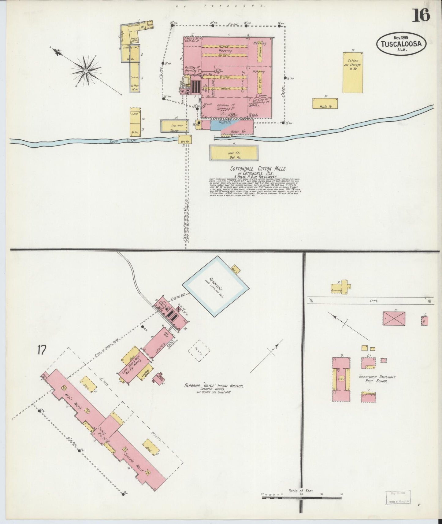 Sanborn Fire Insurance Map from Tuscaloosa, Tuscaloosa County, Alabama (1899), Sheet #0016 - Complete Map Set gallery image, historic Sanborn map, vintage wall art, Alabama Alabama