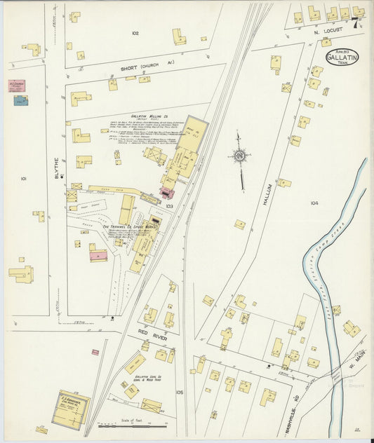 Sanborn Fire Insurance Map from Gallatin, Sumner County, Tennessee (1913), Sheet #0007 - Historic Sanborn Fire Insurance Map Print, vintage old map wall art, antique decor, genealogy gift, Tennessee Tennessee map
