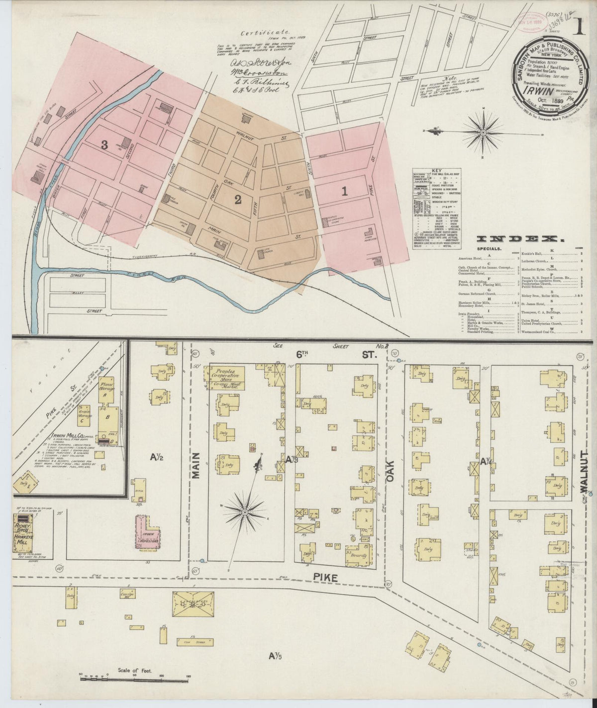 Sanborn Fire Insurance Map from Irwin, Westmoreland County, Pennsylvania (1889), Sheet #0001 - Historic Sanborn Fire Insurance Map Print, vintage old map wall art, antique decor, genealogy gift, Pennsylvania Pennsylvania map