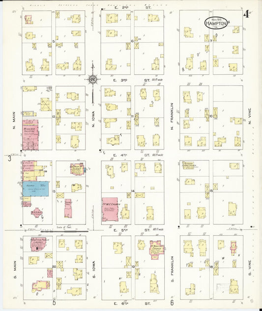 Sanborn Fire Insurance Map from Hampton, Franklin County, Iowa (1913), Sheet #0004 - Historic Sanborn Fire Insurance Map Print, vintage old map wall art