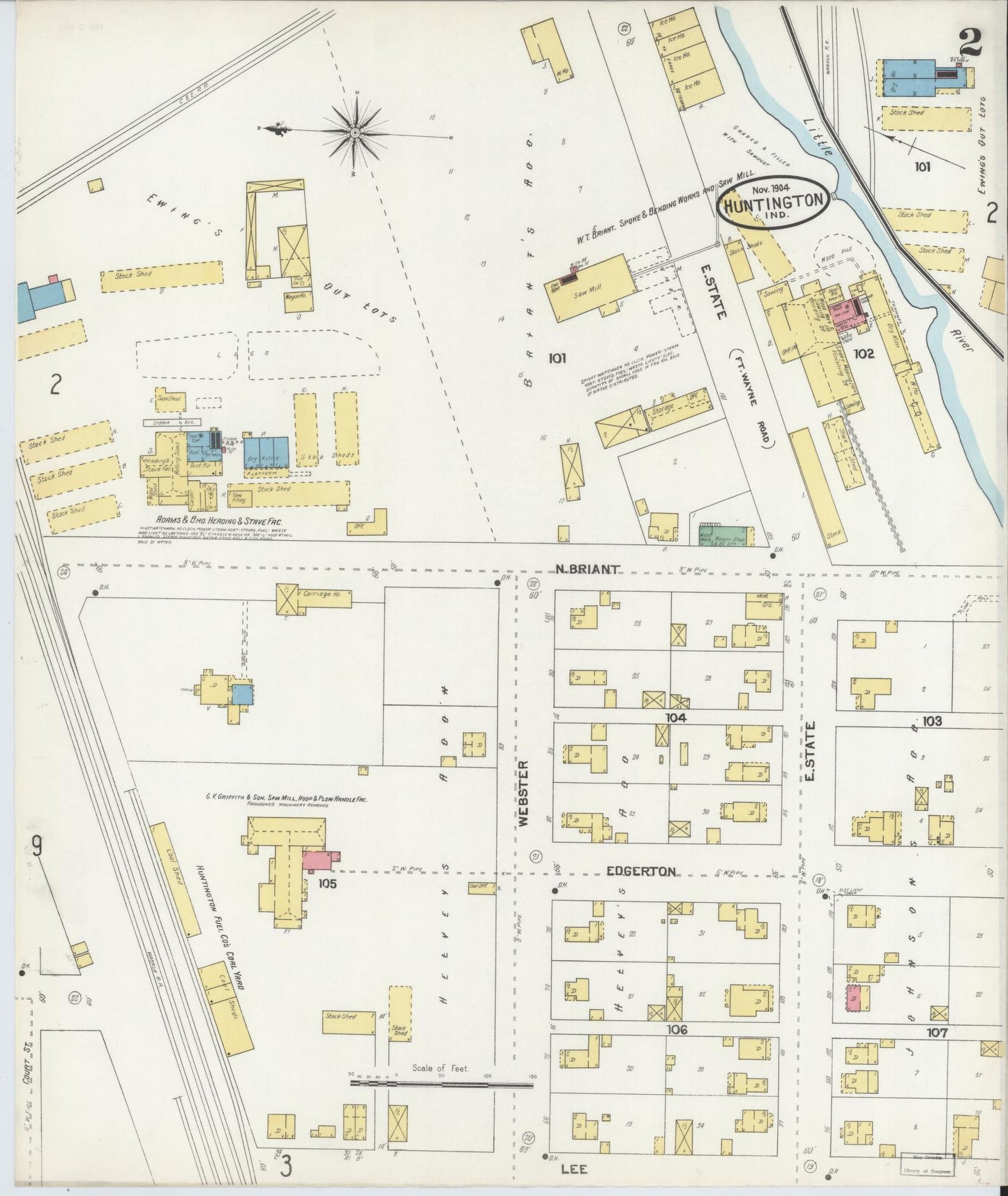 Sanborn Fire Insurance Map from Huntington, Huntington County, Indiana (1904), Sheet #0002 - Complete Map Set gallery image, historic Sanborn map, vintage wall art, Indiana Indiana