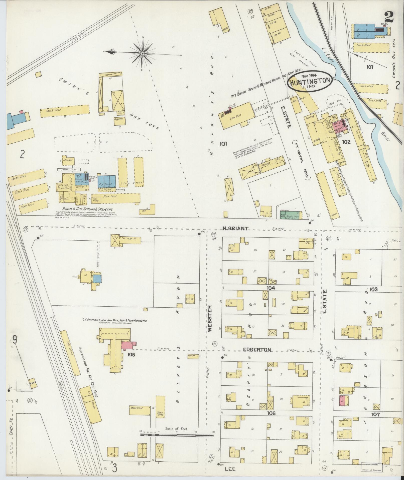 Sanborn Fire Insurance Map from Huntington, Huntington County, Indiana (1904), Sheet #0002 - Complete Map Set gallery image, historic Sanborn map, vintage wall art, Indiana Indiana