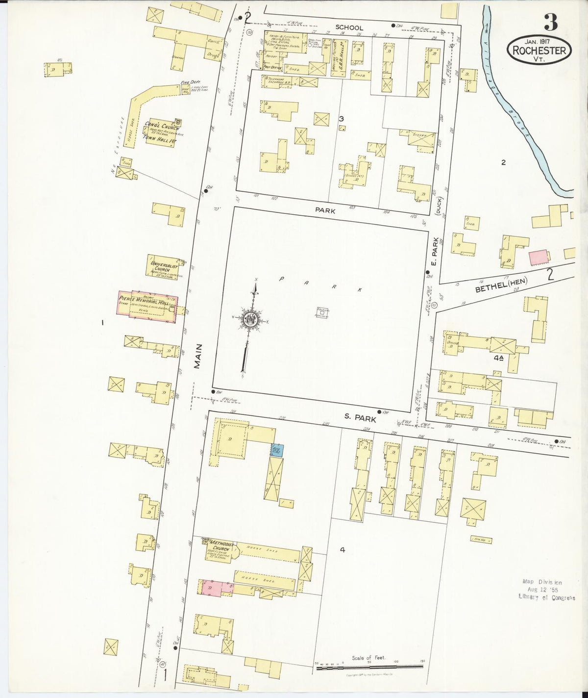 Sanborn Fire Insurance Map from Rochester, Windsor County, Vermont (1917), Sheet #0003 - Complete Map Set gallery image, historic Sanborn map, vintage wall art, Vermont Vermont