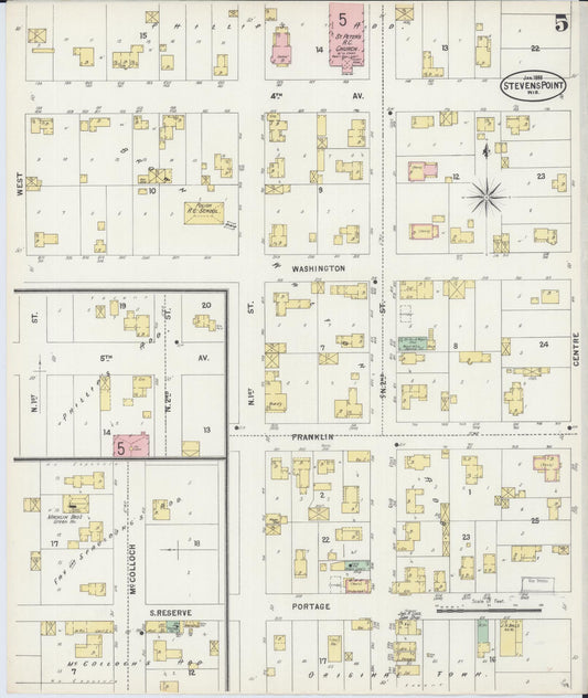 Sanborn Fire Insurance Map from Stevens Point, Portage County, Wisconsin (1898), Sheet #0005 - Historic Sanborn Fire Insurance Map Print, vintage old map wall art, antique decor, genealogy gift, Wisconsin Wisconsin map