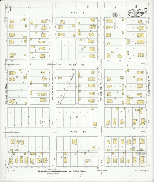 Sanborn Fire Insurance Map from Williston, Williams County, North Dakota (1926), Sheet #0007 - Historic Sanborn Fire Insurance Map Print, vintage old map wall art, antique decor, genealogy gift, North Dakota North Dakota map