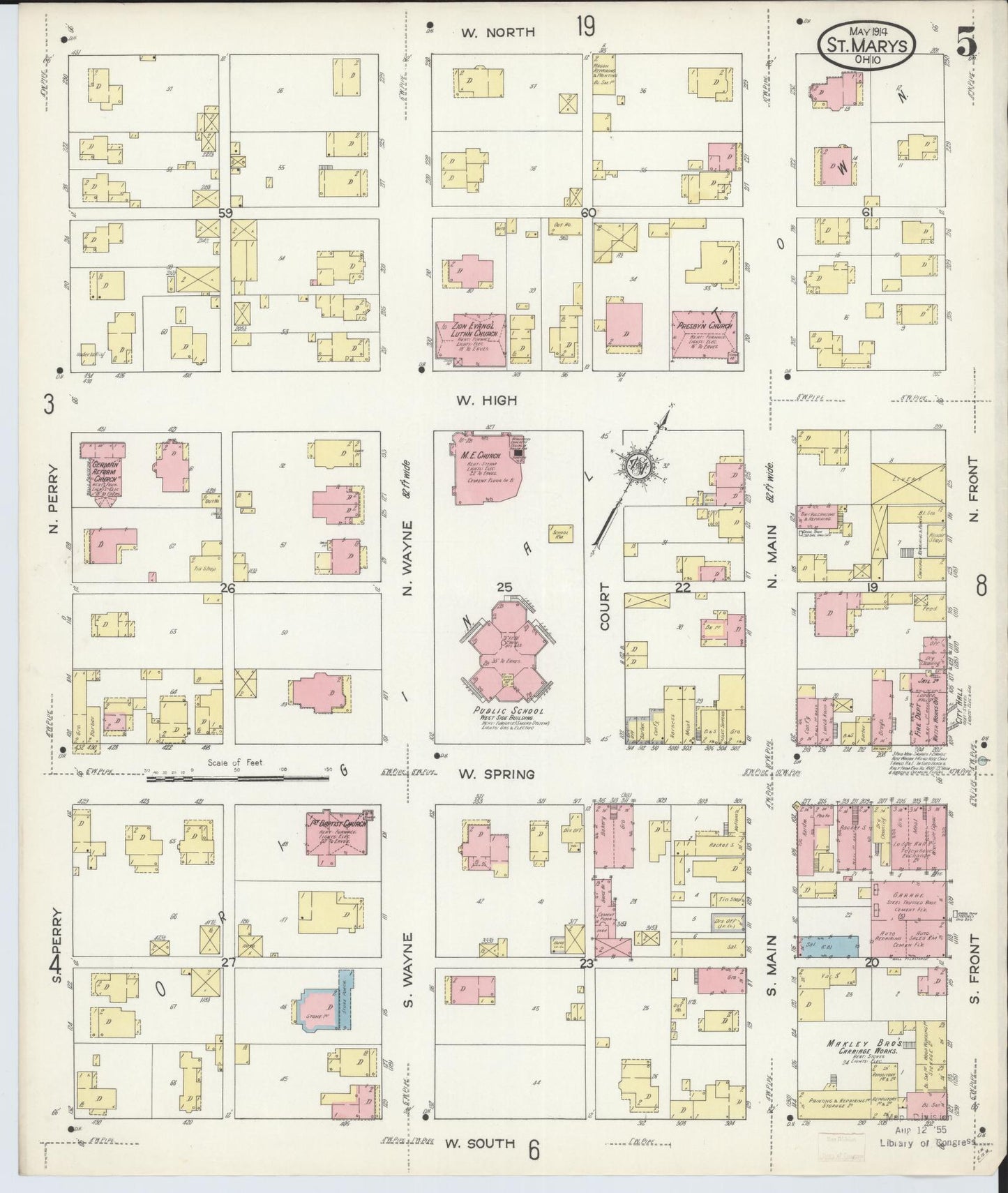 Sanborn Fire Insurance Map from Saint Marys, Auglaize County, Ohio (1914), Sheet #0005 - Historic Sanborn Fire Insurance Map Print, vintage old map wall art, antique decor, genealogy gift, Ohio Ohio map