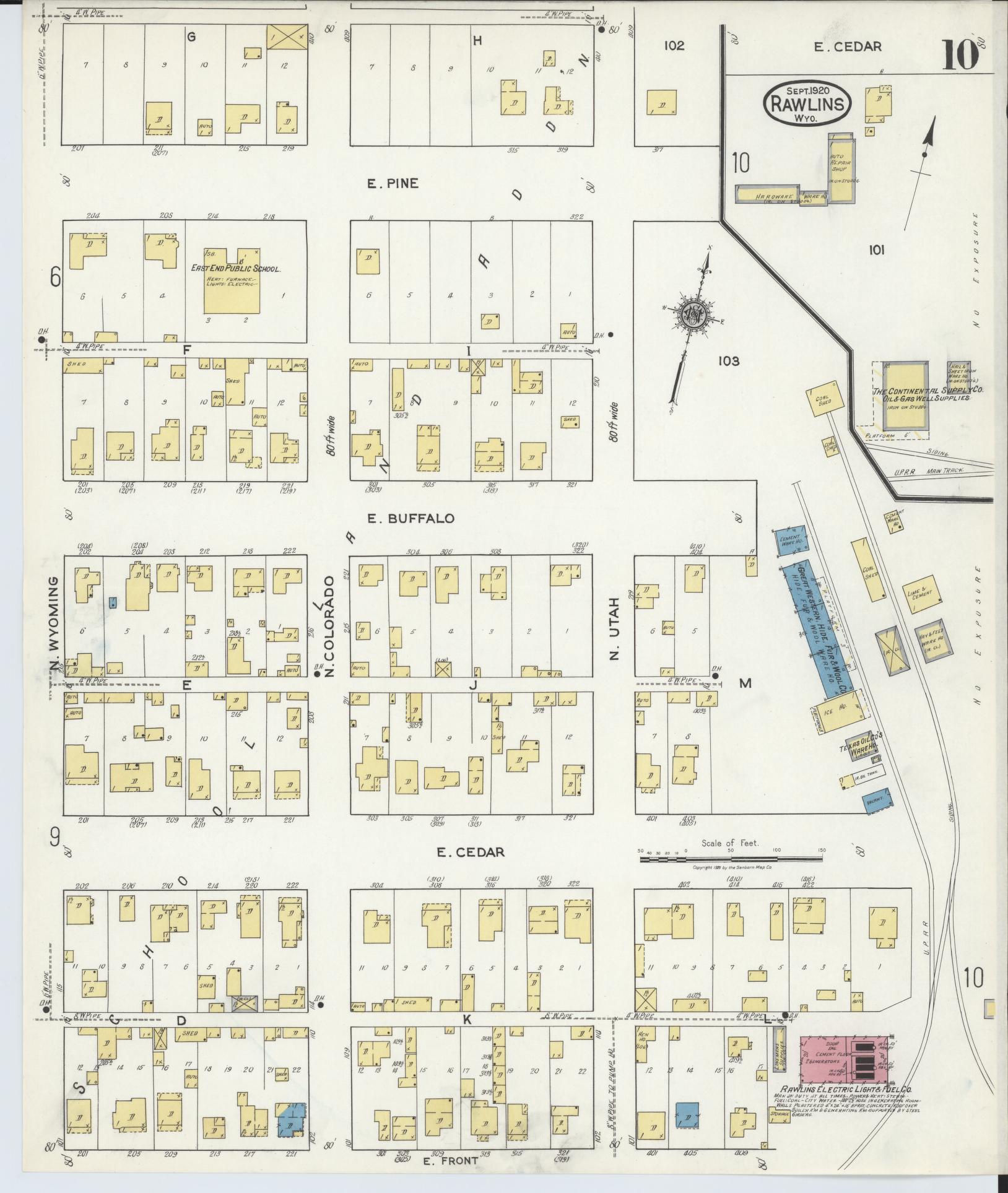Sanborn Fire Insurance Map from Rawlins, Carbon County, Wyoming (1920), Sheet #0010 - Complete Map Set gallery image, historic Sanborn map, vintage wall art, Wyoming Wyoming