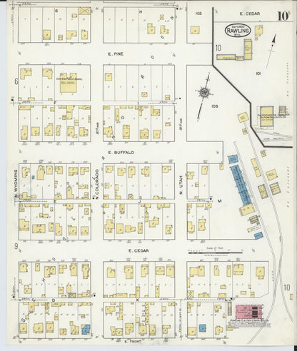 Sanborn Fire Insurance Map from Rawlins, Carbon County, Wyoming (1920), Sheet #0010 - Complete Map Set gallery image, historic Sanborn map, vintage wall art, Wyoming Wyoming