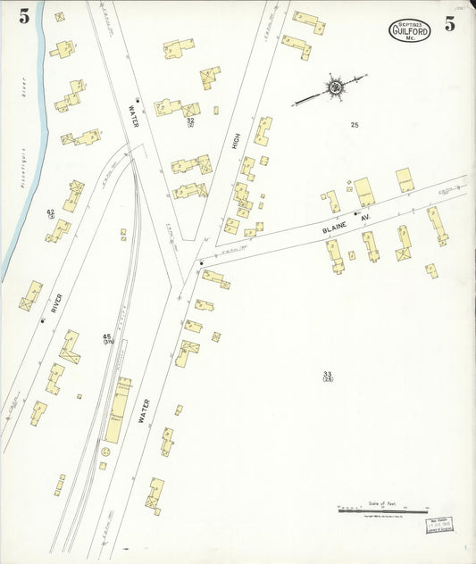 Sanborn Fire Insurance Map from Guilford, Piscataquis County, Maine (1923), Sheet #0005 - Historic Sanborn Fire Insurance Map Print, vintage old map wall art, antique decor, genealogy gift, Maine Maine map