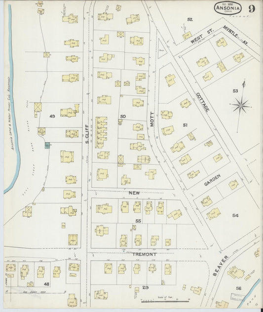 Sanborn Fire Insurance Map from Ansonia, New Haven County, Connecticut (1890), Sheet #0009 - Historic Sanborn Fire Insurance Map Print, vintage old map wall art, antique decor, genealogy gift, Connecticut Connecticut map