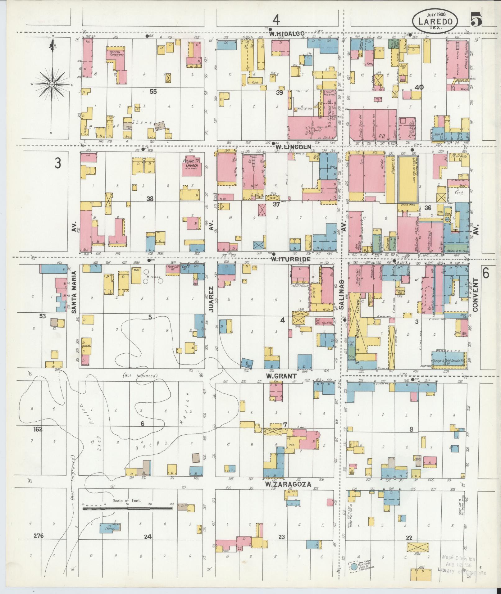 Sanborn Fire Insurance Map from Laredo, Webb County, Texas (1900), Sheet #0005 - Historic Sanborn Fire Insurance Map Print, vintage old map wall art, antique decor, genealogy gift, Texas Texas map