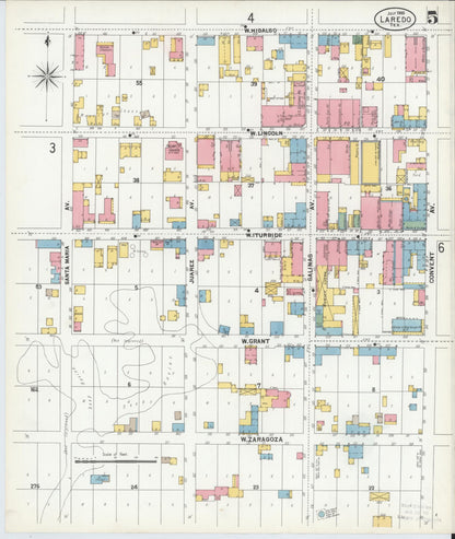 Sanborn Fire Insurance Map from Laredo, Webb County, Texas (1900), Sheet #0005 - Historic Sanborn Fire Insurance Map Print, vintage old map wall art, antique decor, genealogy gift, Texas Texas map