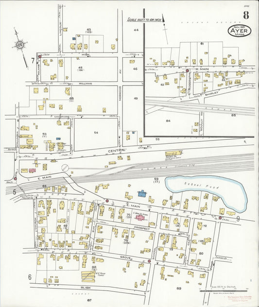 Sanborn Fire Insurance Map from Ayer, Middlesex County, Massachusetts (1921), Sheet #0008 - Historic Sanborn Fire Insurance Map Print, vintage old map wall art, antique decor, genealogy gift, Massachusetts Massachusetts map