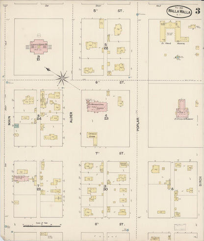 Sanborn Fire Insurance Map from Walla Walla, Walla Walla County, Washington (1889), Sheet #0003 - Complete Map Set gallery image, historic Sanborn map, vintage wall art, Washington Washington