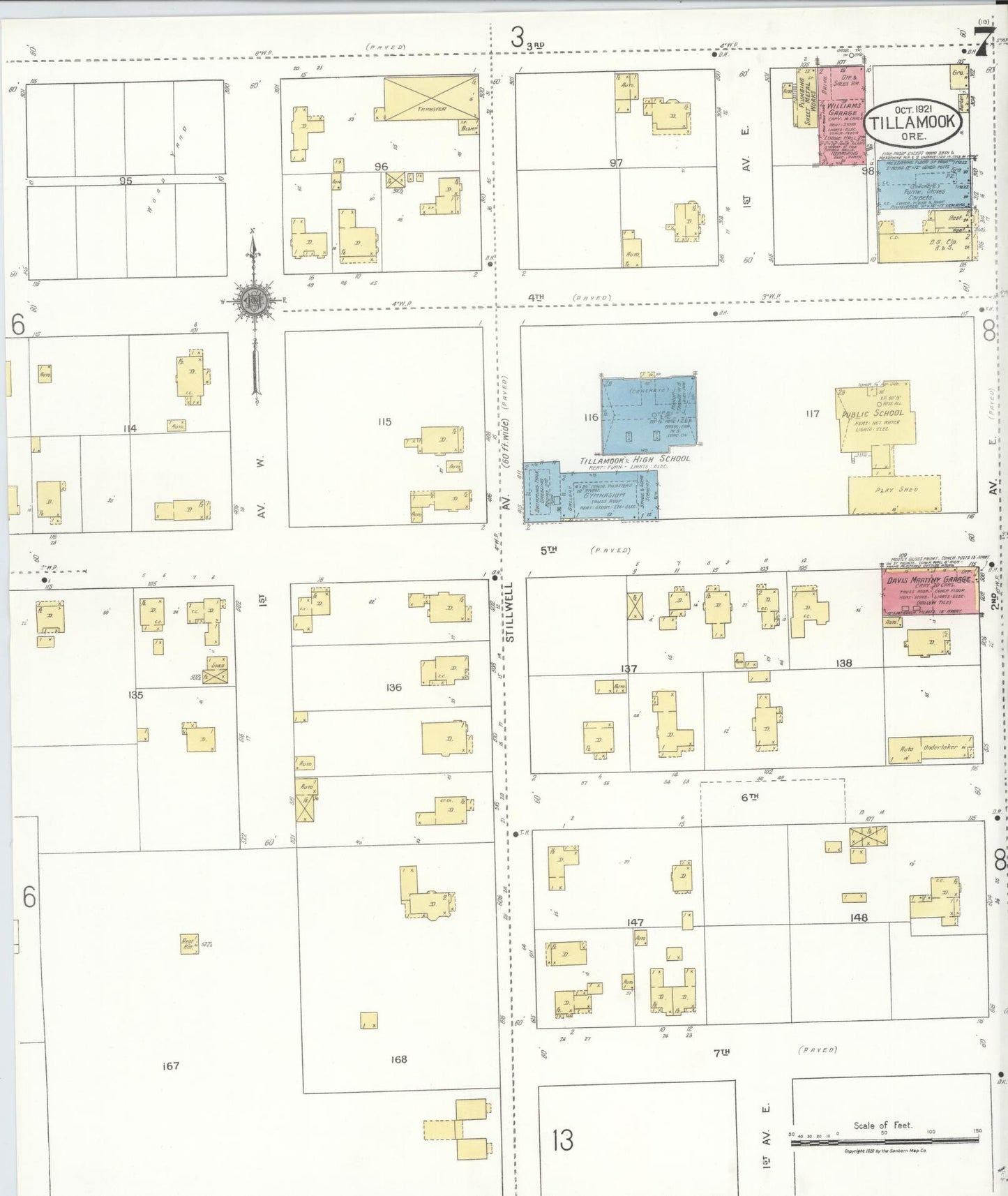 Sanborn Fire Insurance Map from Tillamook, Tillamook County, Oregon (1921), Sheet #0007 - Complete Map Set gallery image, historic Sanborn map, vintage wall art, Oregon Oregon