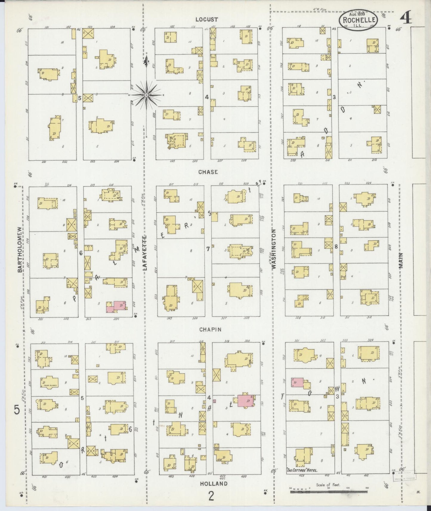 Sanborn Fire Insurance Map from Rochelle, Ogle County, Illinois (1899), Sheet #0004 - Historic Sanborn Fire Insurance Map Print, vintage old map wall art, antique decor, genealogy gift, Illinois Illinois map